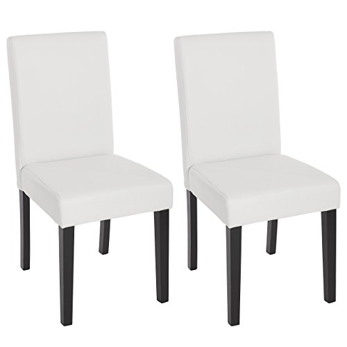 Mendler 2er-Set Esszimmerstuhl Stuhl Küchenstuhl Littau - Kunstleder, weiß matt, dunkle Beine