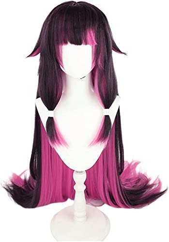 ZUKKY Anime Spiel Cosplay Perücke Frauen Schwarz Rot mit Pony Langen Haaren for Colombina Rollenspiel Halloween Party Requisiten Zubehör mit Perückenkappe