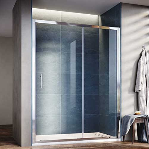 SONNI Schiebetür Dusche 140x185cm Klarglas Duschwand Duschtüren Glasschiebetür