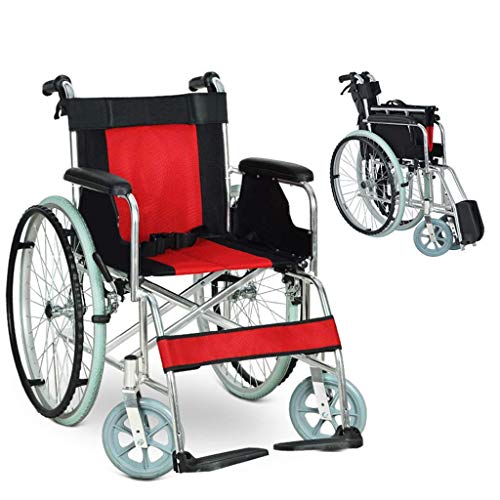 AOLI Aluminiumlegierung Rollstuhl, klappbaren tragbare Multi-Purpose Tragbarer Rollstuhl, ältere Behinderte Trolley, Geeignet für Menschen mit Behinderungen, mit Eigenantrieb Rollstuhl, Schwarz,Schwa