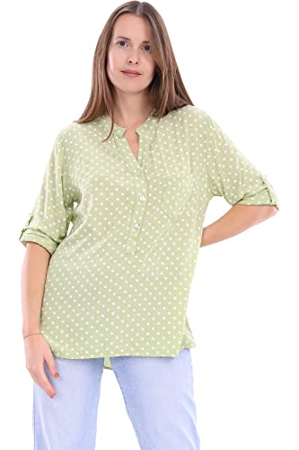 Malito Damen Bluse mit Punkten | Tunika mit ¾ Armen | Blusenshirt auch Langarm tragbar | Elegant - Shirt 3419 (Pistazie)