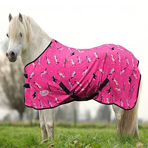 York Pony Abschwitzdecke mit Kreuzgurt Horsi Fleecedecke Turnierdecke Pink (135 cm)