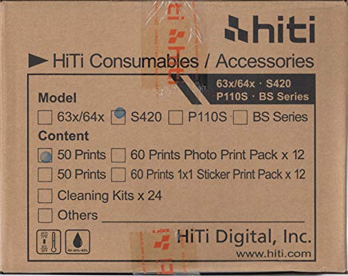 HiTi Papier + Ribbon 10 x 15 x Drucker S400 und S420 – Schachtel 12 Packungen A50 (Tot. 600 Drucke