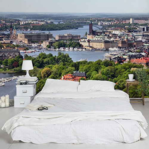 Apalis Vliestapete Stockholm City Fototapete Breit | Vlies Tapete Wandtapete Wandbild Foto 3D Fototapete für Schlafzimmer Wohnzimmer Küche | mehrfarbig, 94805