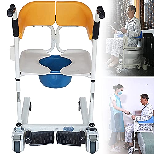 ZH-VBC Rollstuhl Fahrbarer Toilettenstuhl Duschstuhl Nachtstuhl Auf Rollen Transportrollstuhl mit 180° Geteiltem Sitz, Toilettenstuhl Höhenverstellbar Fahrbar für Senioren, Bis zu 120 kg,BasicVersion