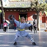 FJJLOVE Kinder Kung Fu Uniform, Chinesische Traditionelle Tai Chi Wushu Kleidung Kinder Kampfsport Performance-Kostüm Shaolin Taekwondo Training Bekleidung,Grau,XL