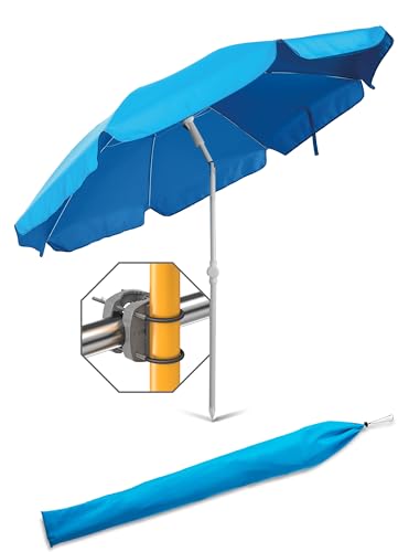 4smile Sonnenschirm Balkon - SET 3-in-1, Blau - UV 50+ Sonnenschirm 180 cm + Sonnenschirmhalter Balkongeländer, inkl. Sonnenschirm-Schutzhülle - Sonnenschutz Balkon-Set
