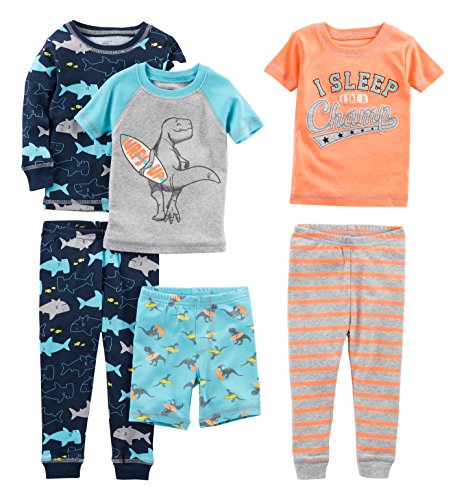 Simple Joys by Carter's Jungen 6teiliges Pyjama-Set aus Baumwolle, Shark/Champ/Surfen, 18 Monate