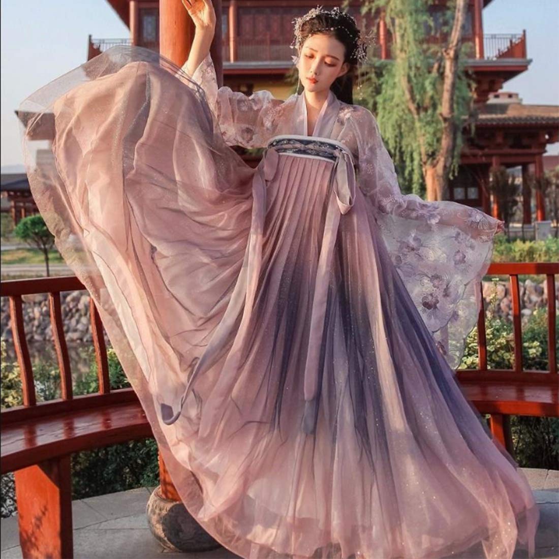 Seciie Chinesischer Hanfu, antikes Trachtenkostüm, Hanfu-Kleider, Damenkleidung, Tang-Anzug für Bühnenaufführungen, Cosplay – XS