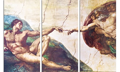 1art1 Michelangelo Buonarroti - Die Erschaffung Adams, 1508-1512, 3-Teilig Poster Leinwandbild Auf Keilrahmen 120 x 80 cm