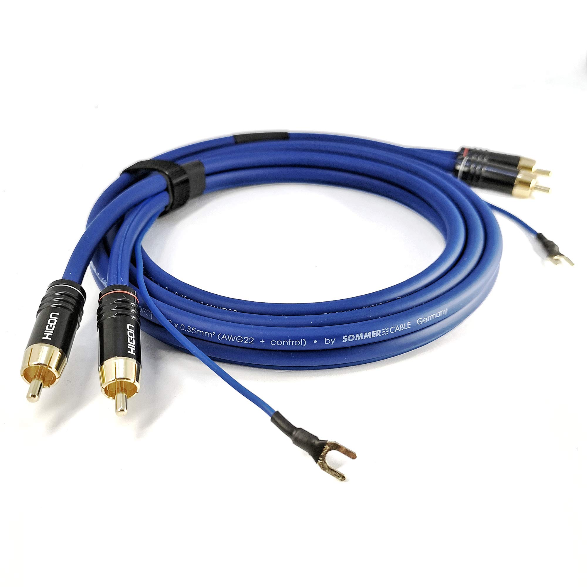 Phonokabel 75cm mit extra Langer Erdungsleitung geschirmt Sommer Cable 2 x 0,35mm² Audiokabel vergoldete Stecker 0,75m - SC81-K3-0075