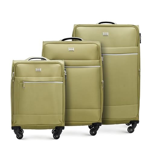 WITTCHEN MIRA Line Set mit 3 Koffer Gepäck Weichgepäck Koffer aus Polyester Tragegriff Teleskopgriff Vier Lenkrollen TSA Kombinationschloss Größe (S+M+L) Grün