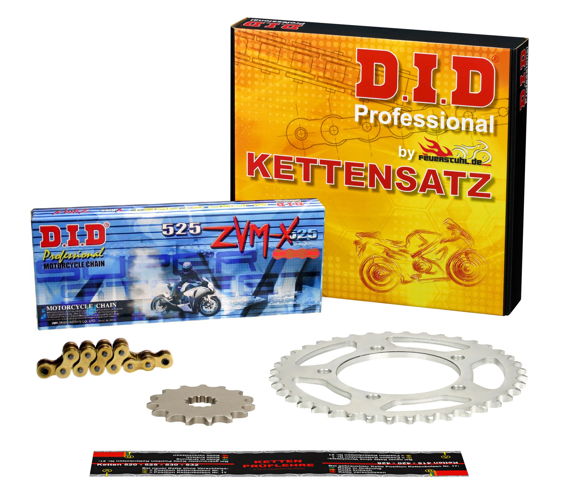 Kettensatz Kawasaki ZX-10R, 2008-2010, Typ ZXT00E, ZXT00F, DID X-Ring (ZVM-X gold) super verstärkt