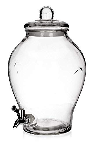 GETRÄNKESPENDER mit Zapfhahn Glas Wasserspender Fass Glaskanne Saftspender 6,5 L