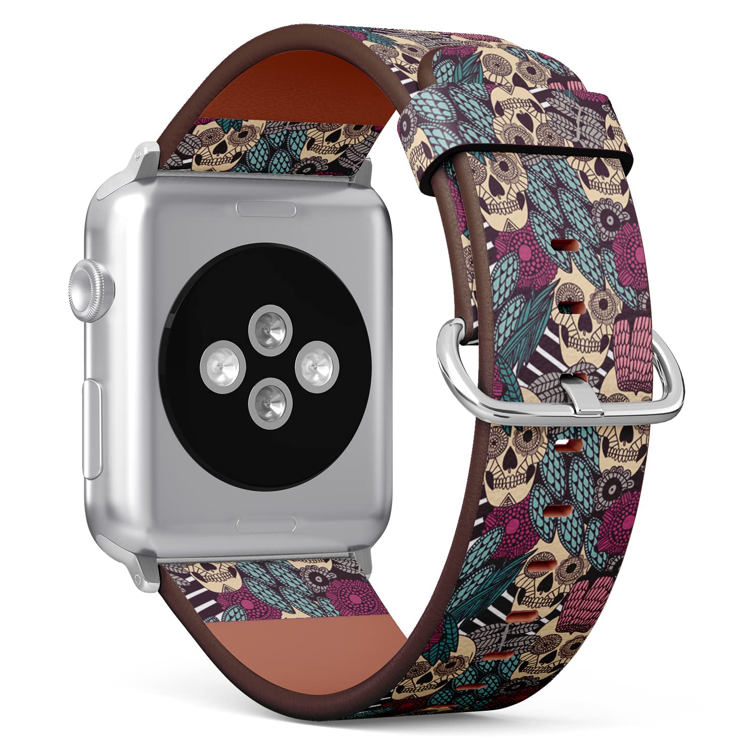 IKIKI-TECH Kompatibel mit Apple Watch Armband 38 mm, 40 mm, 41 mm (mexikanisches Totenkopf-Muster) Ersatzarmband aus veganem Leder für iWatch Series 8 7 6 5 4 3 2 1 Ultra SE