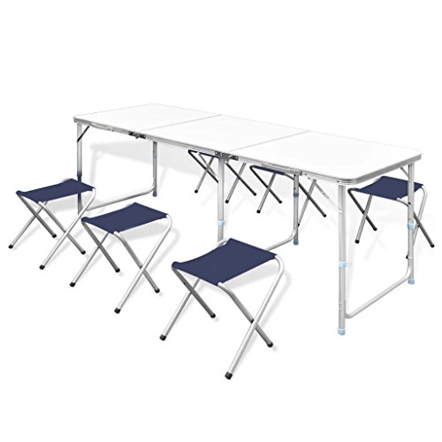 Susany Campingtisch Klappbar mit 6 Klappstühlen Campingtische Stühle Sitzgruppe Koffertisch Gartentisch Klapptisch Picknicktisch Aluminium