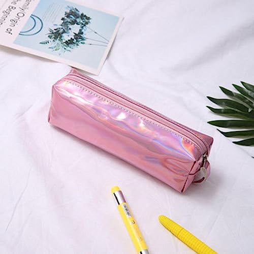 AkmAsk Holografisches schillerndes Laser-Federmäppchen für Mädchen Junge PU Schulbedarf Schreibwaren Geschenk Schule Niedliche Bleistiftbox-Pink