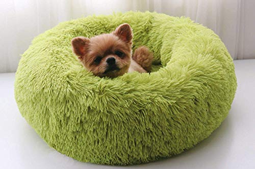 Maran Rutschfestes Haustierbett, süßes weiches Bett für Katzen,Rundes Donut-Schlafkissen Fur Donut Kuschelbett für Hunde und Katzen, weiches Plüsch Katzenbett-grün-70cm