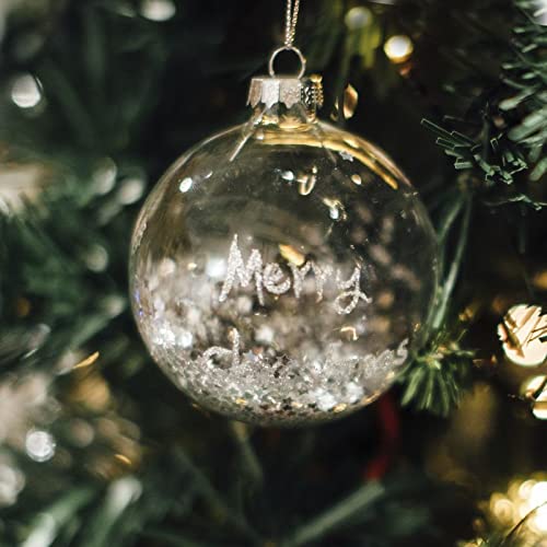 DCASA 24 Stück, Glaskugel 8 cm, Merry-Sterne zum Dekorieren von Bäumen, Weihnachtskollektion