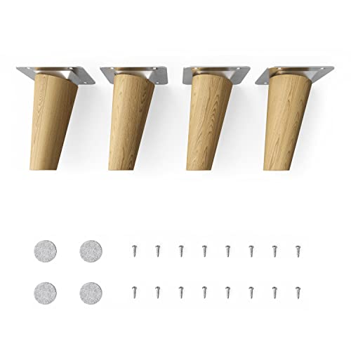 Sossai® Holz-Tischbeine - Clif Round | Öl-Finish | Höhe: 10 cm | HMF2 | rund, konisch (schräge Ausführung) | Material: Massivholz (Eiche) | für Tische, Beistelltische, Schminktische