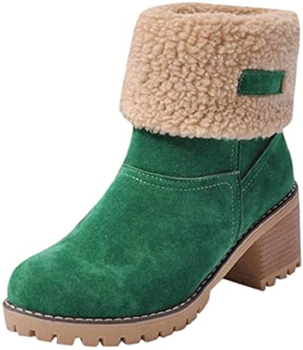 QAZW Damen Schneestiefel, Winter Stiefeletten mit Blockabsatz, Warme Chelsea-Schuhe aus Wildlederimitat aus Plüsch Freizeitschuhe,A-40(EU)