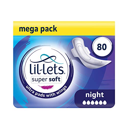 Lil-Lets Super Soft Ultra Soft Pads Night 80 x Ultra Soft Pads mit Flügeln, 8 Packungen mit 10 Stück