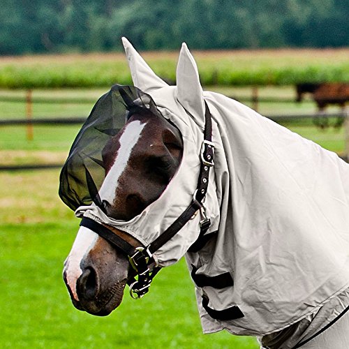 Horze Pferde Ekzemer Schutzmaske, Fliegenschutz mit ausgestelltem Augenschutz, Grau, M