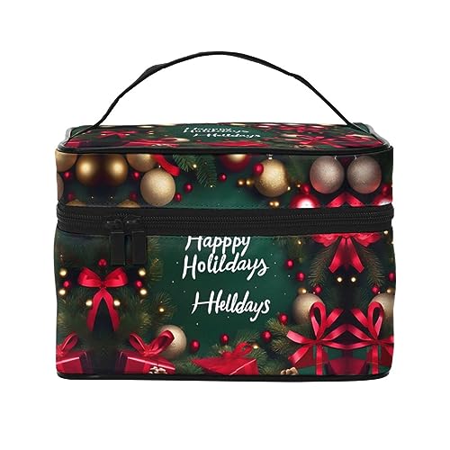 Happy Holidays Stilvolle und praktische Reise-Kosmetiktasche mit extra großen Fächern und Reißverschluss, wasserdicht, Schwarz , Einheitsgröße