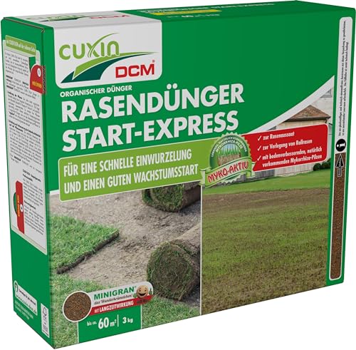 CUXIN DCM Rasendünger Start-Express - Startdünger Rasen - Mit MINIGRAN® TECHNOLOGY - Rollrasen - organischer NPK-Dünger - 3 KG für 60qm