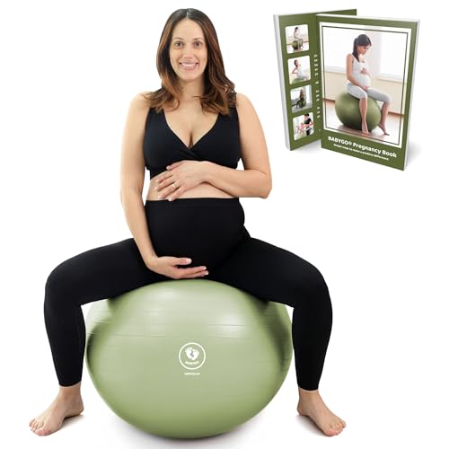 BABYGO® Gymnastikball Schwangerschaft Sitzball Büro Schwanger Yoga Pezziball | inklusive Schwangerschaftsbuch zur Geburt & Fitness | Anti-Burst 1000kg Olivgrün, 65cm - 4'8" - 5'10"