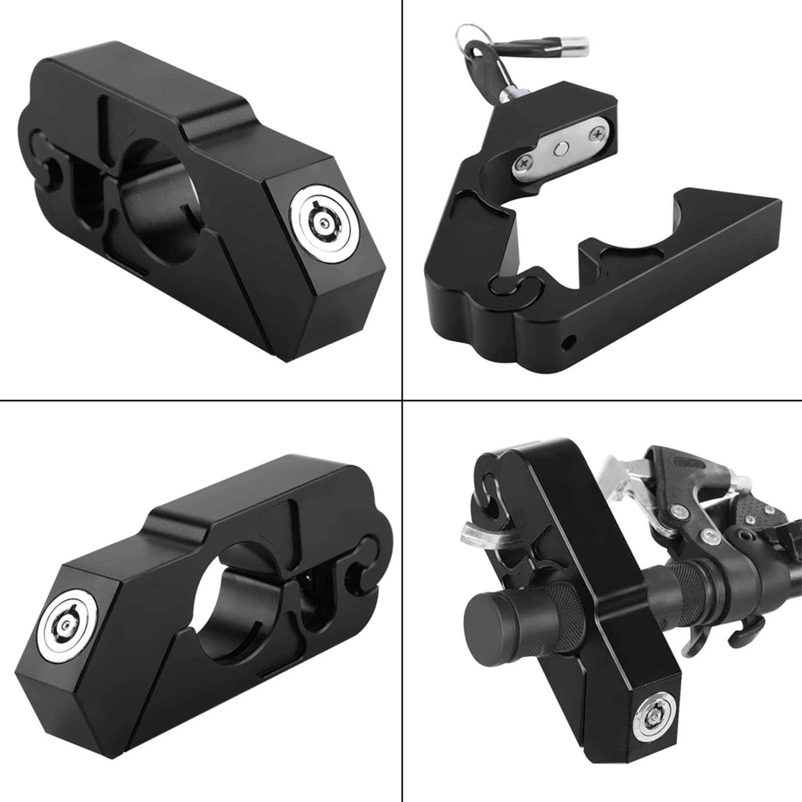 Grip Lock CNC Aluminiumlegierung Motorrad Lenker Bremshebelschloss Fahrzeugsicherheit für Universal Motorrad ATVs (Schwarz)