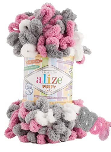 Alize Puffy Color Babydeckengarn, 4 Skn, 400 g, 39,3 m, 100 % Mikropolyester, weiches Garn, Handstrickgarn (6070)