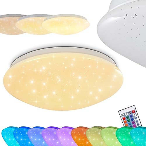 Dimmbare LED Deckenleuchte Norton Star RGB Farbwechsler aus Metall weiß, runde Zimmerlampe für Badezimmer, Schlafzimmer, Flur, Wohnzimmer - Dank der Fernbedienung sind die LEDs beliebig steuerbar