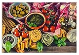 ARTland Spritzschutz Küche aus Alu für Herd Spüle 80x55 cm (BxH) Küchenrückwand mit Motiv Essen Lebensmittel Italien Pasta Gemüse Tomaten Mediterran S7SL