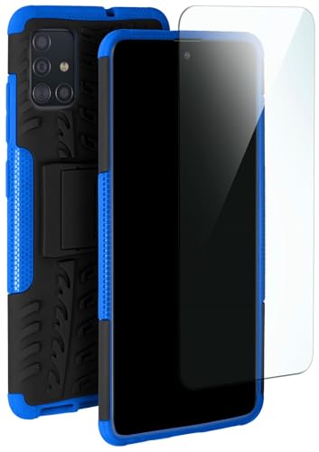 moex Panzerhülle kompatibel mit Samsung Galaxy A51 - Handyhülle mit Panzerglas, extrem stoßfest, Panzer Outdoor Hülle 360 Grad, Blau Schwarz
