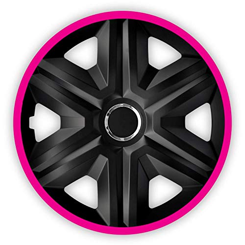 NRM Fast LUX 4X Universal Radkappen Radzierblenden Radblenden Auto KFZ 4 Stück (Schwarz/Pink, 15")