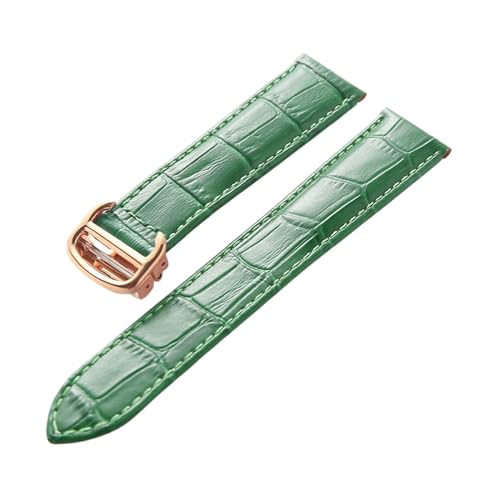 INEOUT Leder-Uhrenarmband, Erste Schicht, Rindsleder, Kompatibles Cartier Tank London-Uhrenarmband, Herren- Und Damenarmband-Zubehör (Color : Green rose buckle, Size : 21mm)