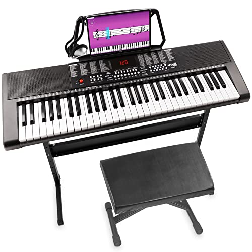 Max KB4 Keyboard Starter mit Keyboardständer, gepolsterte Bank und Kopfhörer, 61 Tasten Lerntastatur, ideal für Klavier