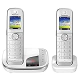 Panasonic KX-TGJ322GW Familien-Telefon mit Anrufbeantworter (schnurloses Telefon DUO, strahlungsarm, Anrufschutz, DECT Basistation) Schwarz/Weiss