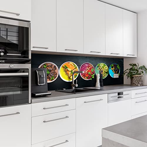 Dedeco Küchenrückwand Motiv: Obst & Gemüse V4, 5mm Hartschaum Kunststoffplatte PVC als Spritzschutz Küchenwand Wandschutz wasserfest, inkl. UV-Lack glänzend, alle Untergründe, 240 x 60 cm