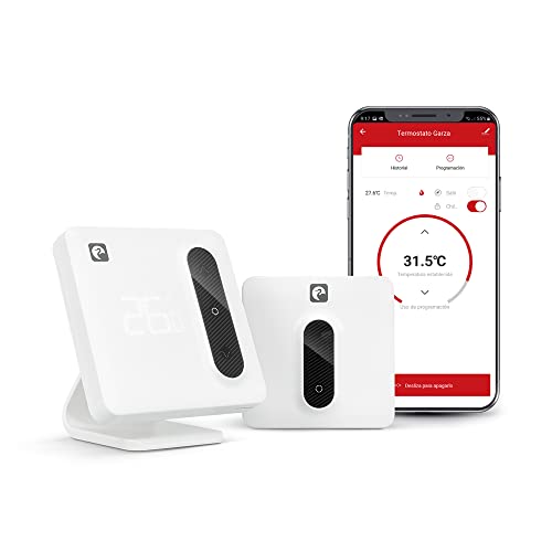 Garza Smart Aspen WiFi-Thermostat für Kessel und Heizung, programmierbar, mit Adapter, Verbrauch, Touch-Steuerung, offene Fenster, App und Sprachsteuerung, Alexa/Google