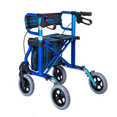 Rollatoren, Gehhilfe für ältere Menschen, leichte, faltbare 4-Rad-Rollatorhilfe mit gepolstertem Sitz, feststellbaren Bremsen und Aufbewahrungstasche, höhenverstellbar, blau, maximale Belastung 136 k