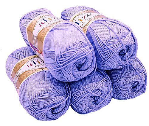 5 x 100 Gramm Wolle Diva Batik einfarbig, 500 Gramm merzerisierte Strickwolle microfiber-Acryl (flieder 158)