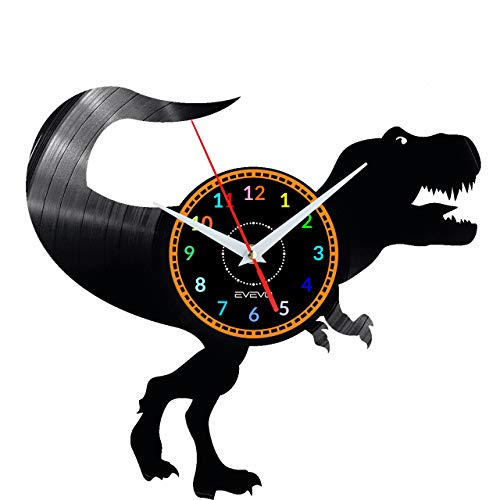 EVEVO Dinosaurier Wanduhr Vinyl Schallplatte Retro-Uhr Handgefertigt Vintage-Geschenk Style Raum Home Dekorationen Tolles Geschenk Uhr Dinosaurier
