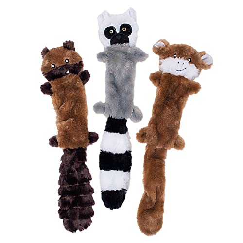 ZippyPaws - Skinny Peltz Quietschspielzeug für Hunde, kein Füllen, quietschendes Hundespielzeug, Verstecken und Suchen, Streifenhörnchen, Lemur, Affe, 3 Stück, groß