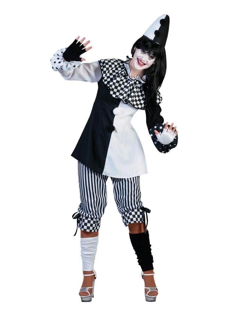 Pierro´s Kostüm Harlekin Dame Clown Damenkostüm Oberteil Hose Größe 44/46 für Karneval, Fasching