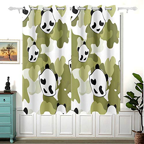 Panda Bear niedliche Camouflage-Vorhänge für Kinderzimmer, mit Ösen, Verdunkelungsvorhänge für Kinderzimmer, kurzes Fenster für Heimdekoration, 137,2 x 139,7 cm, 2 Paneele