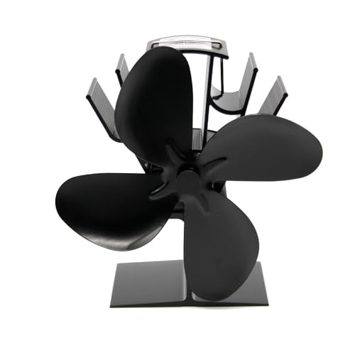 Valo Ofenventilator (Kaminventilator stehend, Lüfter mit 4 Blättern, stromlos, geräuscharm, Maße: 18 x 9,5 x 18,2 cm (LxBxH), schwarz) VK000601