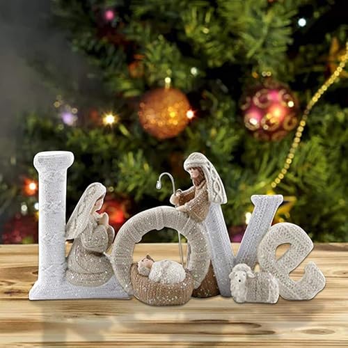 Gehanico Love Holy Family Weihnachtskrippe, 3 Figuren für Menschen, die die Heilige Familie lieben, Weihnachtskrippe, Weihnachtsdekoration, Kunstharz