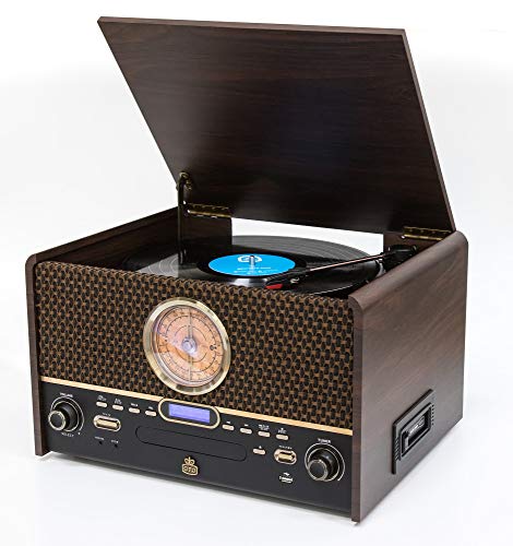 GPO Chesterton DAB+ Retro Musiksystem- Vinyl-, CD- und Kassettenspieler, USB, UKW / DAB-Radio, AUX-Eingang, Lautsprecher